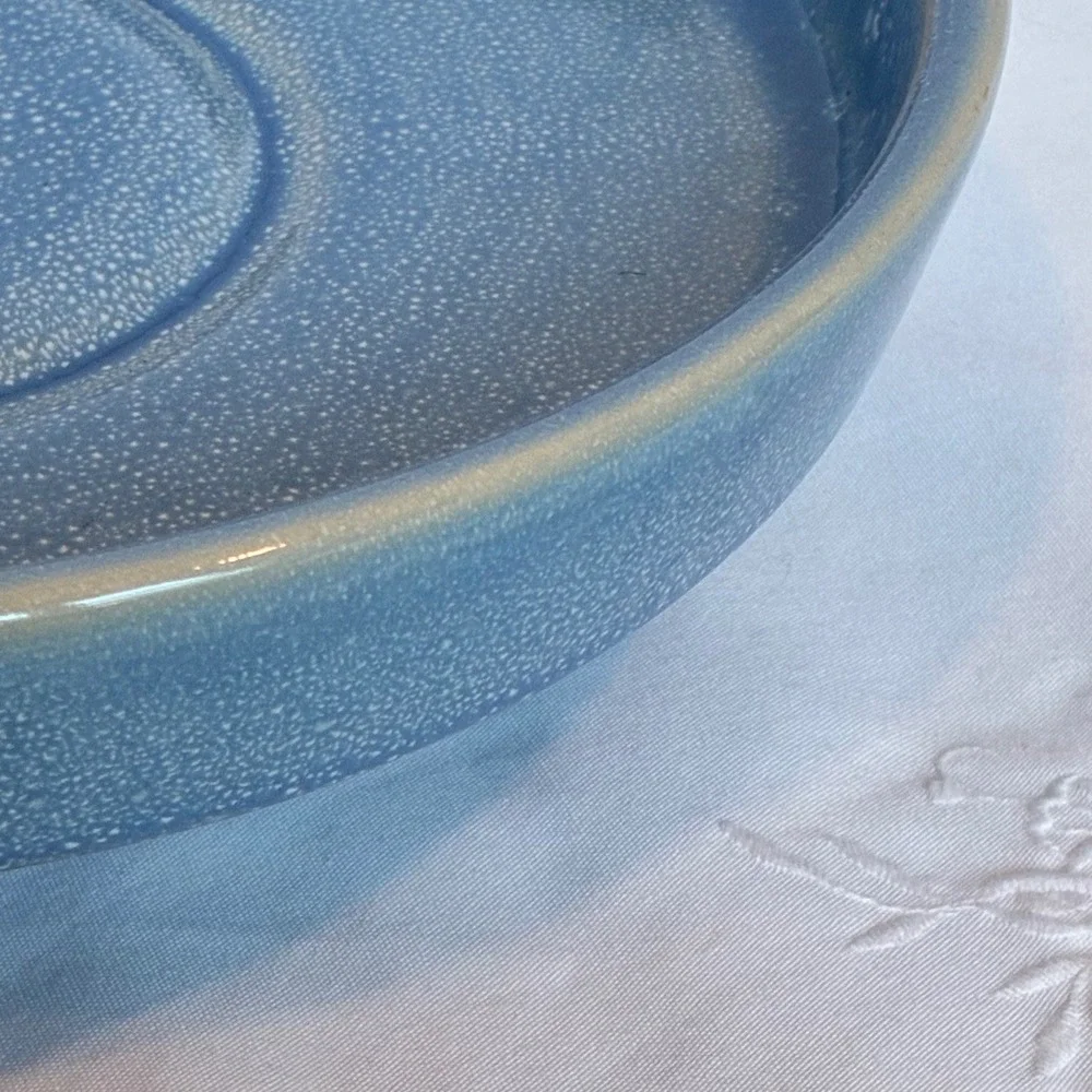Pedestal Bowl Blue White Speckled Footed Coastal Modern Cottage Beach House